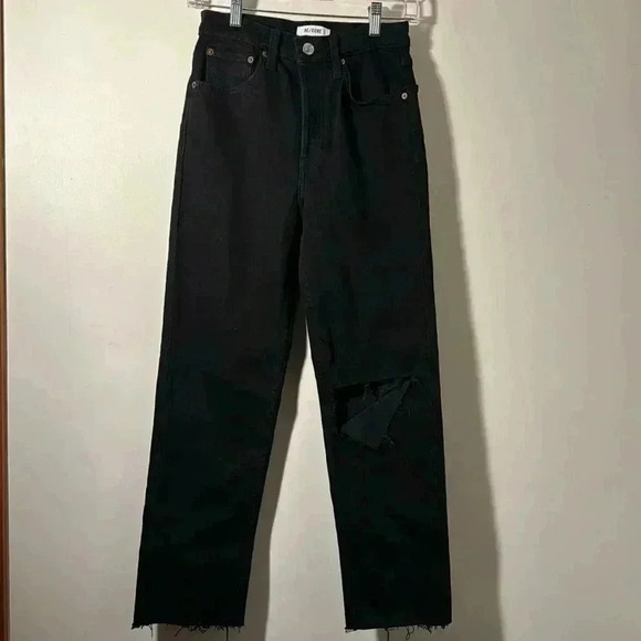 RE/DONE Originals 70s Stove Pipe in Noir with Rip Black Size 26 - Picture 2 of 3